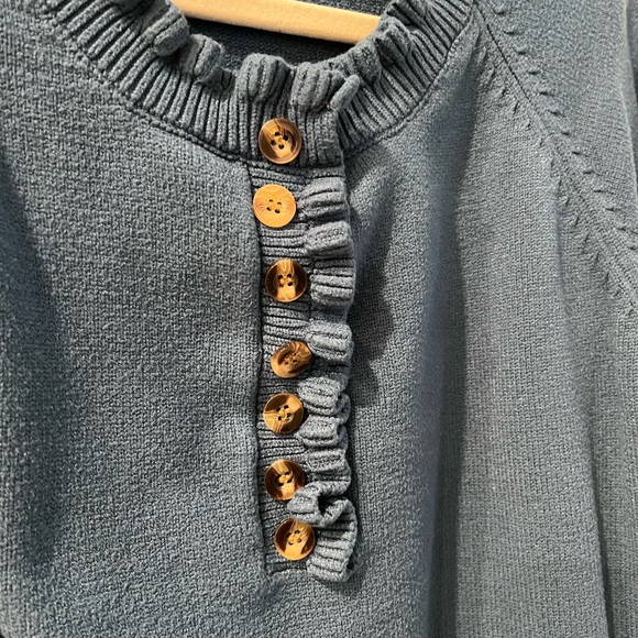 BTFBM Women's Ruffle Crew Neck Sweater Blue | Large - Picture 7 of 9